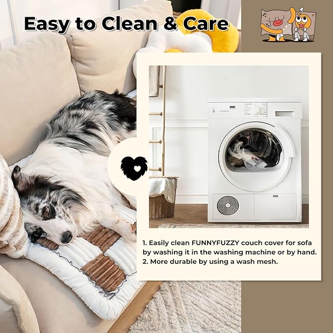 FUNNY FUZZY Pet Couch Covers for Sofa, Couch Covers for Dogs Washable Dog Couch Cover Protector Cream-Colored Furniture Sofa Covers for Dog Handmade Pure Cotton Pet Bed Mat (Brown, 27.6"×59.1")