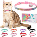 Rhinestone Cat Collar Breakaway with Bell, Diamond Cat Collar with Safety Buckle Quick Release for Girl Boy Small Kitten Pets Puppy,Cute Soft Female Male Cat Collars, Colorful Pink 8-12"
