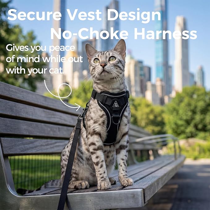 Cat Harness and Leash Set Escape Proof Tactical Large Kitten Harness Emotional Support Cat Vest, Black, L