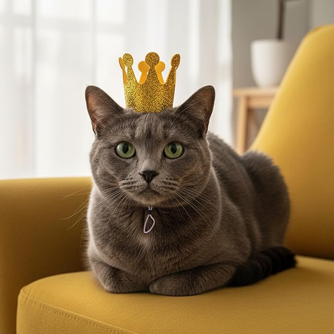 Gold Dog Birthday Crown, 3.54 Inch Height Glitter Pet Crown, Mini Party Hat for Cat Stuffed Animals, Small Puppy Kitten 1st Birthday Celebration, Adjustable Elastic Strap, Photoshoot Props, 1 PC