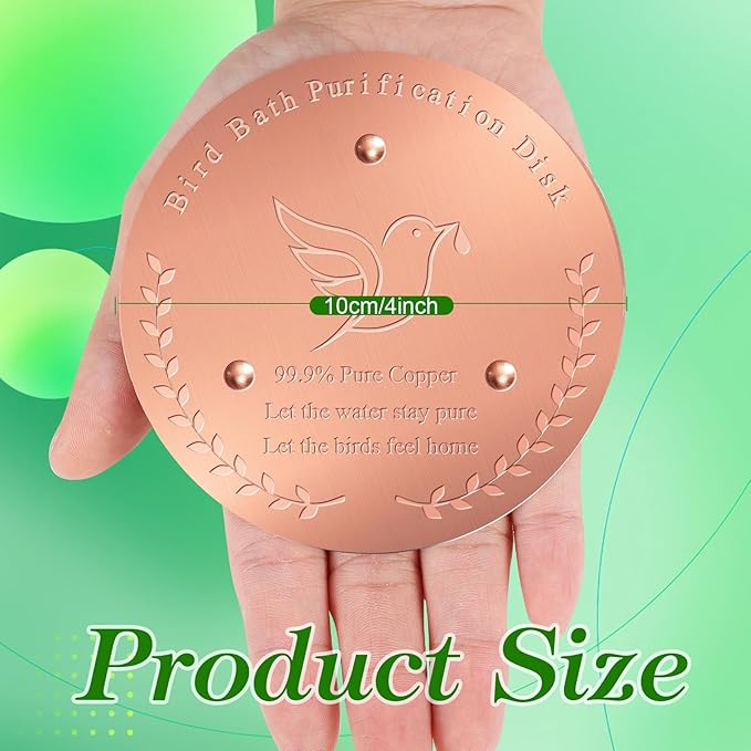 Bird Bath Copper Disk, Sturdy 1mm 99.9% Pure Copper Disk, Triple-Point Support Ensures Clean Water Year-Round, Fits Most Outdoor Birdbath Bowls (1)