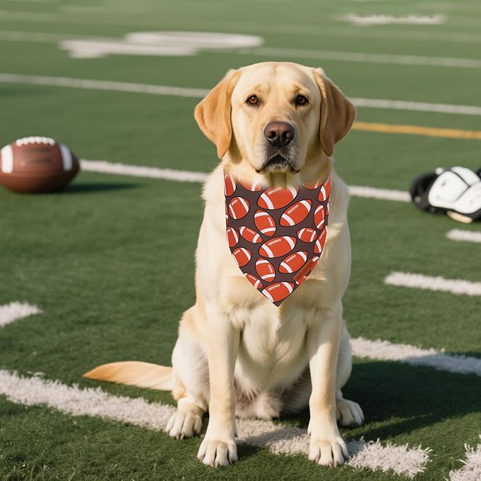 ADOGGYGO Dog Bandanas Boy Girl, Reversible Football Donuts Pet Scarf, Premium Fabric, Adjustable Fit Brown Football Bandanas for Medium Large Dogs (Large)