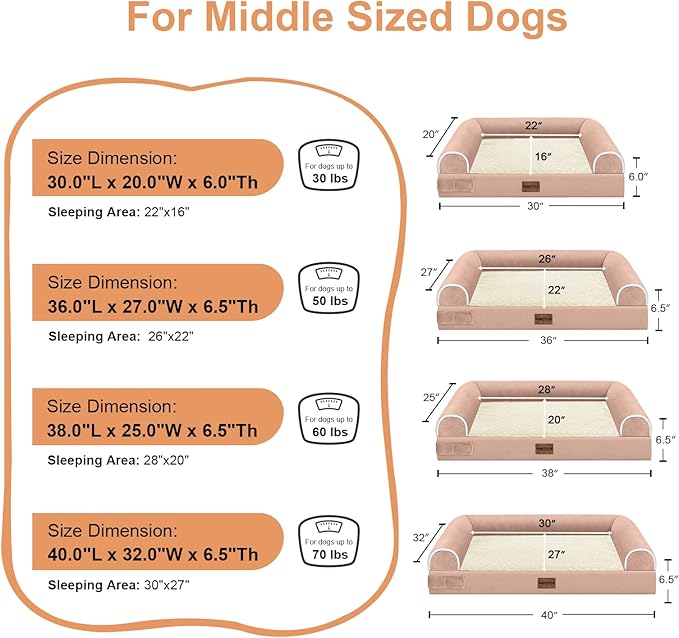Large Dog Bed Orthopedic Washable: Beds Bolster XL Bed Large Big Dogs Egg Crate Foam Couch Sofa Waterproof with Removable Cover - Pink