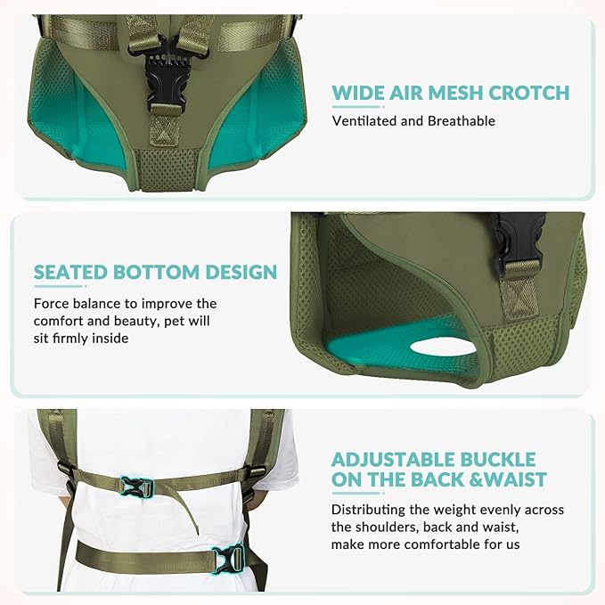 Dog Carrier Backpacks, Adjustable Dog Backpack Carrier, Legs Out Easy-fit Dog Chest Carrier for Medium Small Dogs, Hands Free Dog Front Carrier for Hiking, Cycling（Green M）