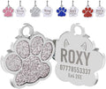 EDSG Cat Dog Tags Personalized for Pets, Dog Name Tags Cat Name ID Tag, Engraved Dog Tags Dog ID Tags Small Glitter Bling ID Tag Paw Print for Cat Pet Dog Puppy(Silver,Design 3)