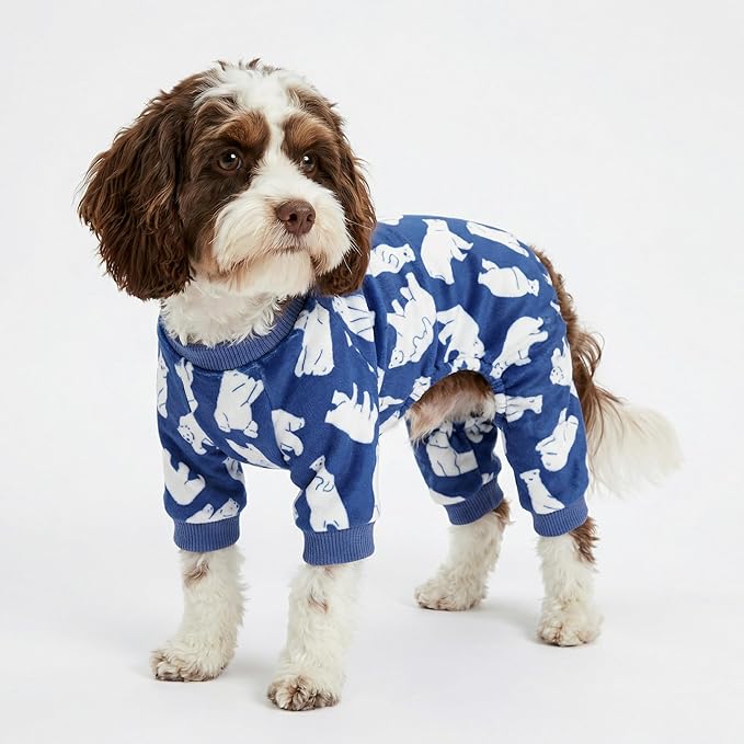 Fitwarm Polar Bear Dog Pajamas, Dog Clothes for Small Dogs Girl Boy, Pet Onesie with Feet, Cat Outfit, Lightweight Velvet, Royal Blue, White, XL