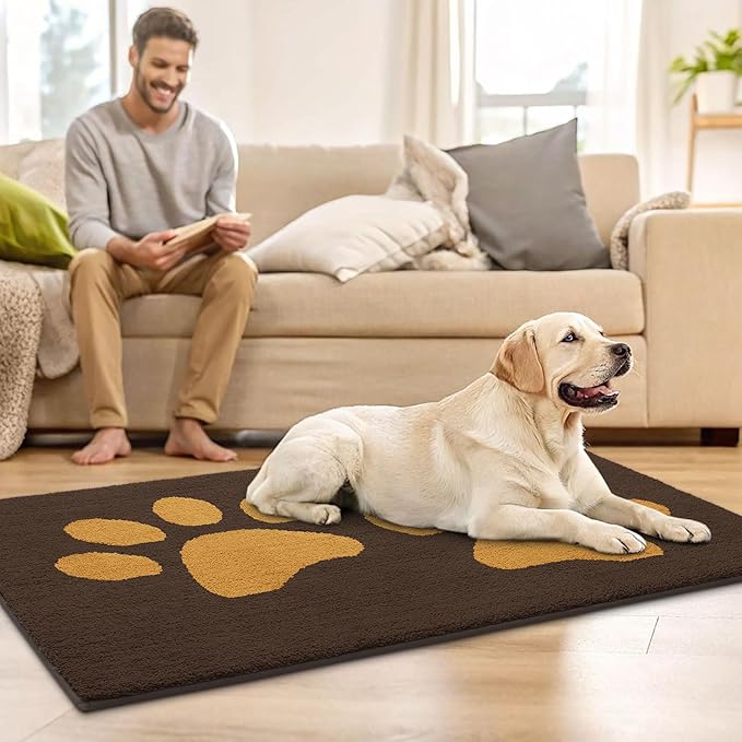 Buganda Dog Door Mat for Muddy Paws, Absorbent Dirt Trapper Washable Indoor Doormats, Non Slip Low-Profile Mud Mat for Dogs, Front Entrance Doormat for Inside Floor (30x20 Inches, Coffee)