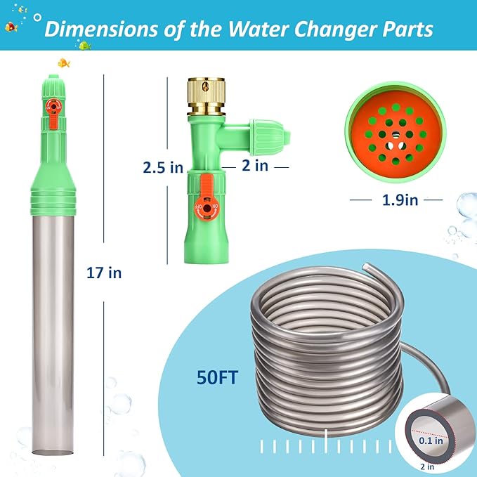 ZZM Fish Tank Cleaning Tools, Aquarium Water Changer Kit, Siphon Fish Tank Vacuum Gravel Cleaner, Universal Water Pump Accessories for Aquarium Quick Water Change (50ft)