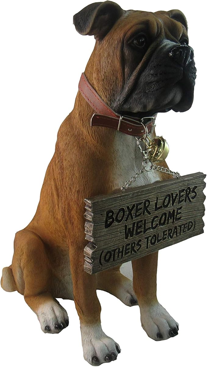 DWK Front Porch Dog Outdoor Welcome Sign Decorative Statue | Cute Dog Welcome Sign for Front Porch Standing | Decorative Garden Statues - Boxer