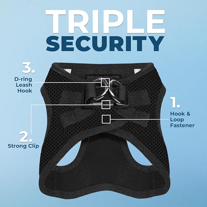 Best Pet Supplies - All Weather Mesh / Plush, Reflective, No Pull Harness for Small, Medium Dogs, Cats - Secure with Hook & Loop Fastener, Buckle, Double D-Rings - Black/Black Trim, M