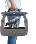 Bird Carrier Parrot Travel Cage with Perch, Food Bowl, Tray and Breathable Clear Window, Bird Travel Bag for African Gray Cockatiel Caique Conure Quaker, for Vetting Camping Hiking (Gray)