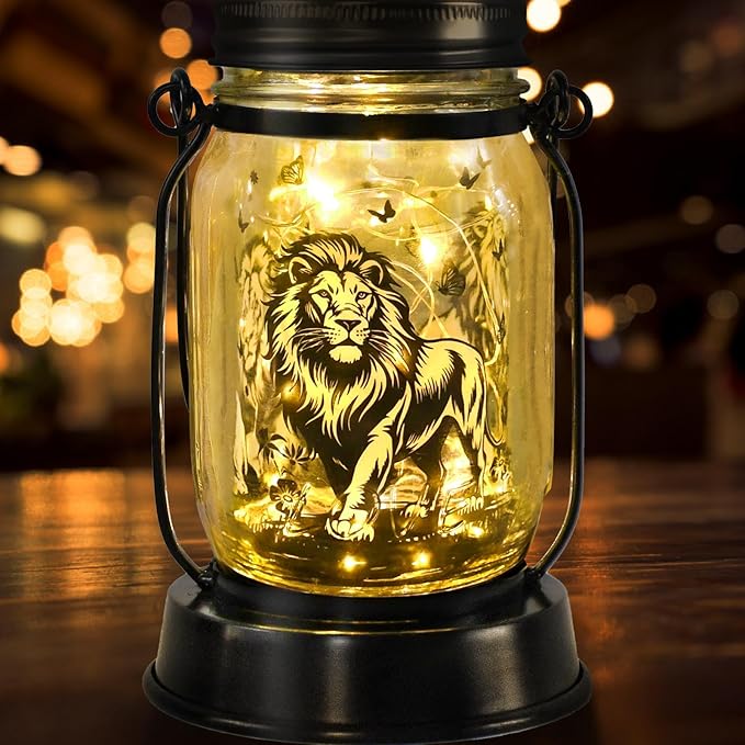 kyoryuger Lion Gifts for Women/Men Lion Solar Lanterns Mom Birthday Animal Simba Lovers Lantern Animal Memorial Lights Solar Garden Decoration for Yard, Patio,Backyard,Porch Torches, Home Decor