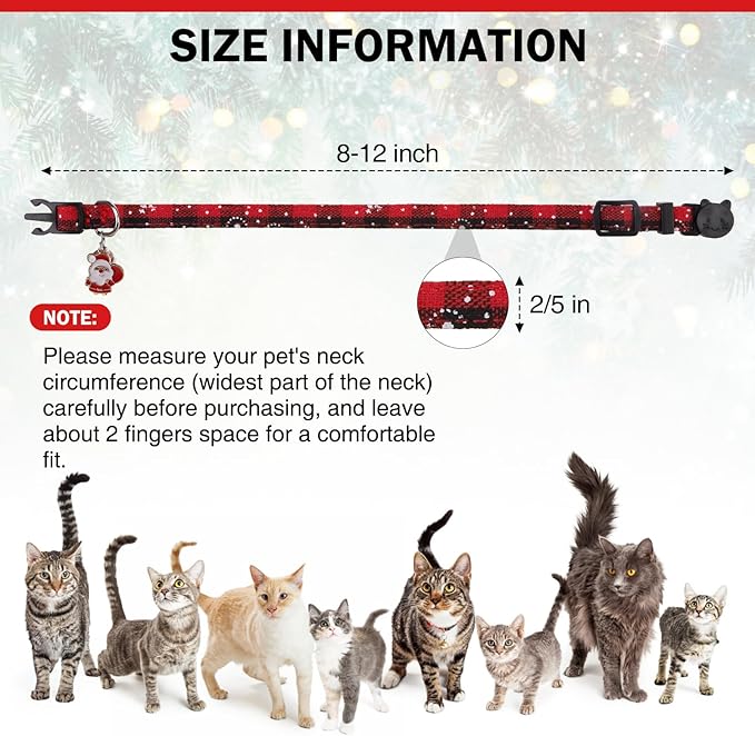 Christmas Cat Collar with Bells & Cute Pendant - Breakaway with Removable Bow Tie for Girl Boy Cats, 2 Pack Holiday Kitten Collar Safety Adjustable