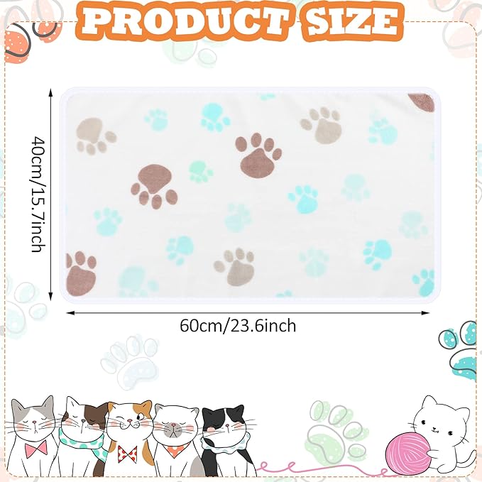 Tatuo 4 Pcs Dog Blanket for Pet Cat Blankets Indoor Puppy Teething Stuff Toys Paw Print Fleece Soft Blanket Sleep Mat for Guinea Pig Cage(Milky White,Small(24 x 16 Inch),Square)