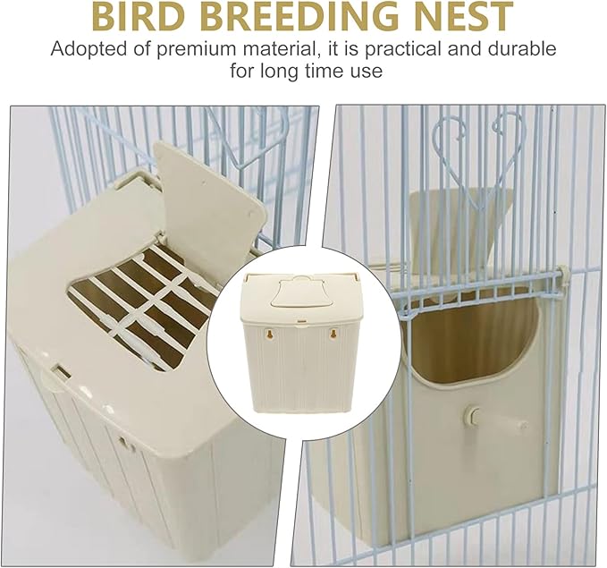 TEHAUX Parrot Breeding Box 5.1X3.9X5.1In Plastic Nesting Box Cage Mounted Bird House for Cockatiel Budgie Finch Conure with Hinged Cover Easy Clean
