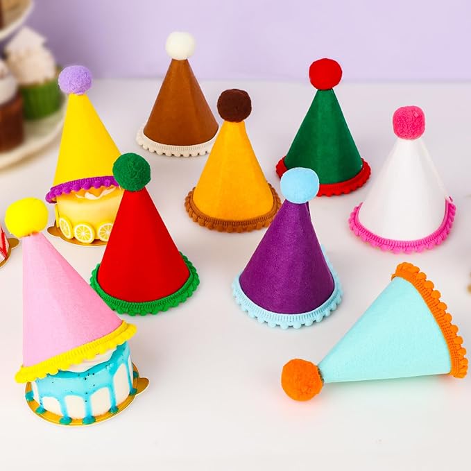 Hxezoc 10 Pcs Mini Birthday Party Hats Multicolor Lovely Crimping Cone Hats for Animals Stuffed Pets Birthday Holiday Accessories Decoration Supplies