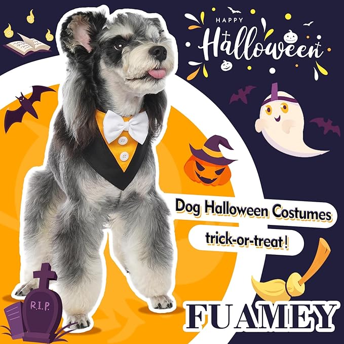 FUAMEY Dog Tuxedo Halloween for Medium Dogs,Dog Formal Suit Dogs Attire Pet Bow Tie Puppy Party Costumes Cat Tux Outfits Pets Bandana Cosplay Adjustable Bowties Thanksgiving Halloween M