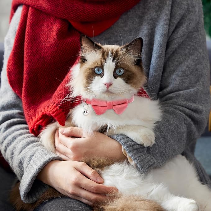 Sliverdew 2 Pcs Safety Cat Collar with Bell Breakaway Bow Tie Cat Collar Adjustable Velvet Kitten Collars Small Puppy Bowtie Collar for Wedding Birthday Party