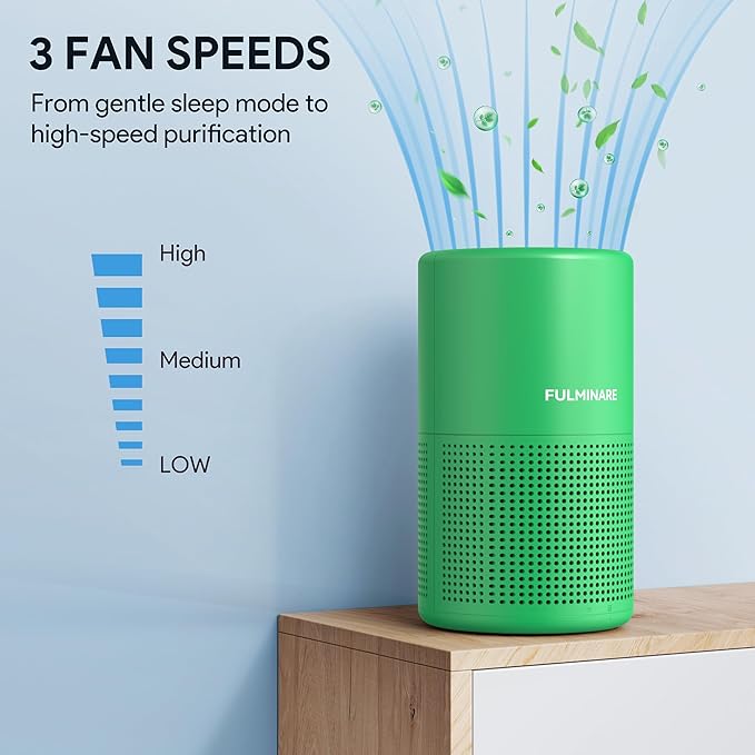 FULMINARE Air Purifiers for Home Bedroom H13 HEPA Air Purifier, 3 Speeds, Timer, 24dB, Small Mini Air Purifier with Night Light, Mint Green
