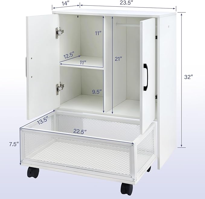 TC-HOMENY Pet Wardrobe Closet with Drawer, Wooden Pet Storage Cabinet with Wheels and Hanging Rods, Dog Closet with Clothes Hanger, Pet Toys Basket, Dog Organization and Storage, Small Wardrobe Closet
