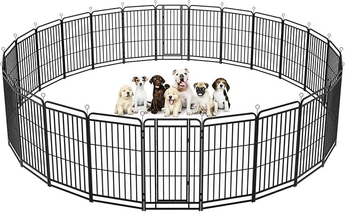 Heavy Duty Dog Playpen: 24 Steel Panels 47" Height, Square Steel Pipe with Reinforced Crossbars, 54FT 227 Sq.ft Portable Fence for Yard RV Camping, Snowy Black