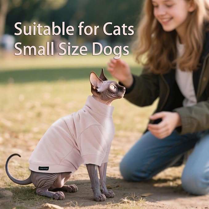 Fleece Sphynx Cat Clothes Soft Hairless Cat Clothes Pullover Cat Sweater for Chihuahua All Season Light and Warm Kitten Cloth for Cats Only Puppy Clothes Small Dog Sweater (Pink, M)