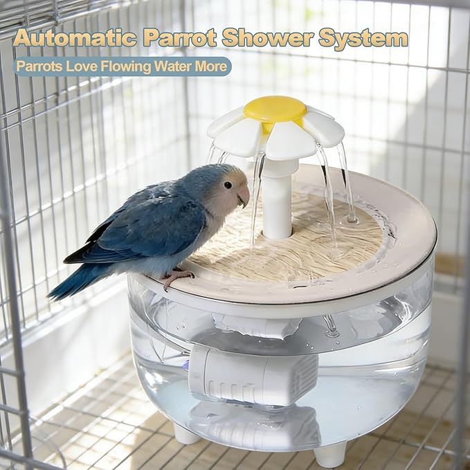 kathson Parrot Bathtub,Automatic Bird Bath Shower,Parakeet Bath Tub with Petal Circulating Filter Fountain,Birds Cage Bathing for Small Medium Parrots Lovebirds Conures Finches Cockatiels Budgie