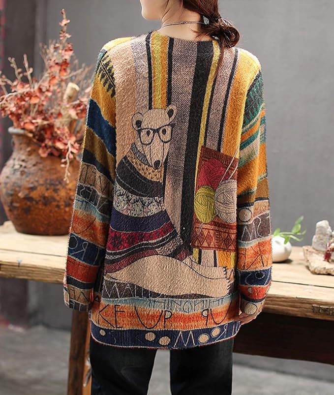YESNO Women Christmas Sweater Graphic Printed Oversized Pullover Sweaters Casual Loose Knit Tops S01
