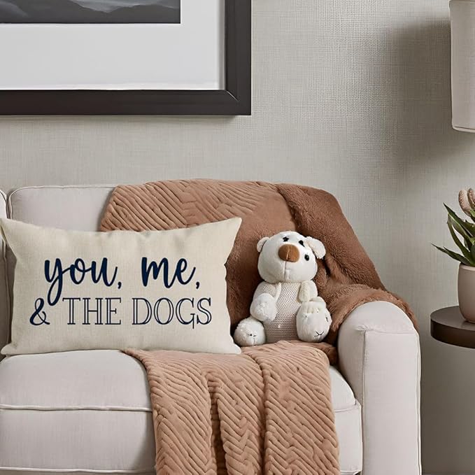 PANDICORN You Me & The Dogs Lumbar Throw Pillow Covers 12x20 Inch Outdoor Rustic Farmhouse Decorations Decorative Cushion Case Sign Pet Dog Lover Gifts for Women Home Sofa Couch Room Decor