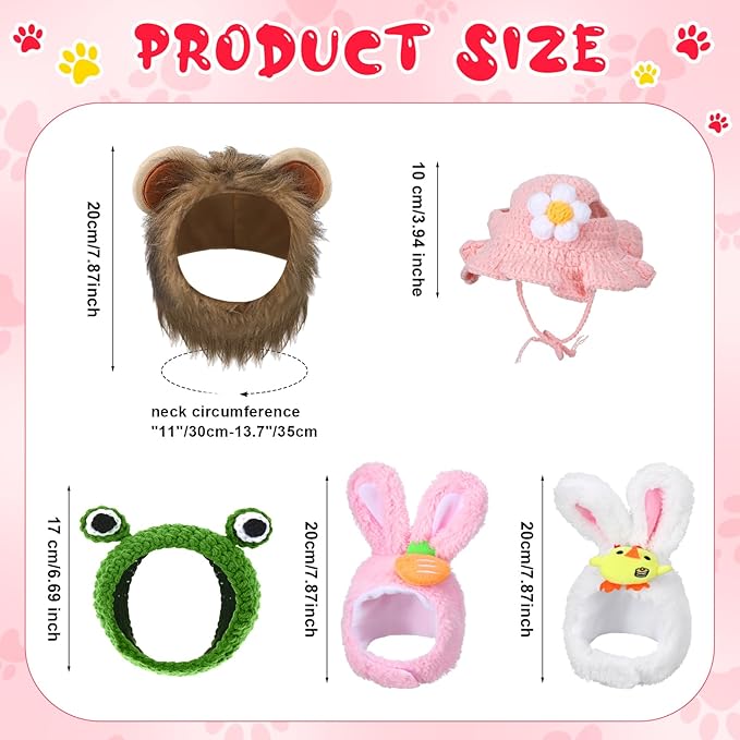 Weewooday 5 Pieces Cat Costume Bunny Hat Outfit with Ears Funny Cat Hat and Small Dogs Kitten Puppy Party Easter Costume Accessory Headwear(Chic Style)