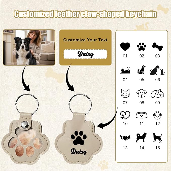 Personalized Dog Hair Keychain Pet Fur Keepsake Pet Memorial Cute Storage Keychains Cat Paw Shaped Key Chain to Store Fur