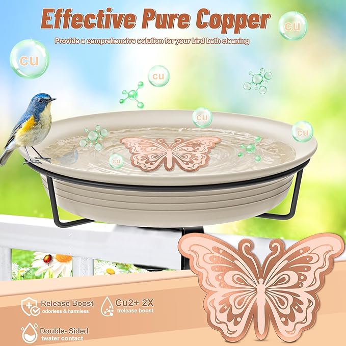 Bird Bath Copper Disk, 0.6mm Reinforced 99.9% Pure Copper Cleaning Disk for Physical Clean Water, All-Season Use Cleaner for Outdoor Birdbaths Bowl Garden Fountain (Butterfly 1PC)