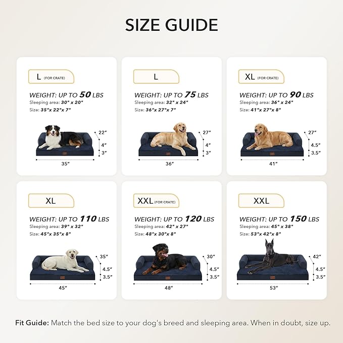 Orthopedic Dog Beds for Extra Large Dogs, Waterproof Egg Crate Foam XL Dog Bed with Sides 45x35Inch, Big Dogs Couch Beds with Removable Washable Cover and Nonskid Bottom, Navy Blue