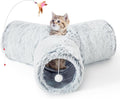Tempcore Plush Cat Tunnel for Indoor Cats，Collapsible 3-Way Pet Tunnel Toy with Peek Holes for Cats, Kittens, Rabbits, Light Grey