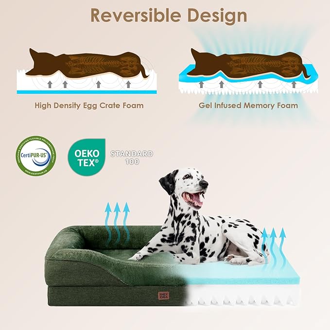 EHEYCIGA Orthopedic Dog Bed for Medium Dog, 30x20x6.5 Inch Memory Foam Dog Couch Bed with Sides, Waterproof Liner & Washable Removable Cover, Bolster Pet Sofa, Dark Green