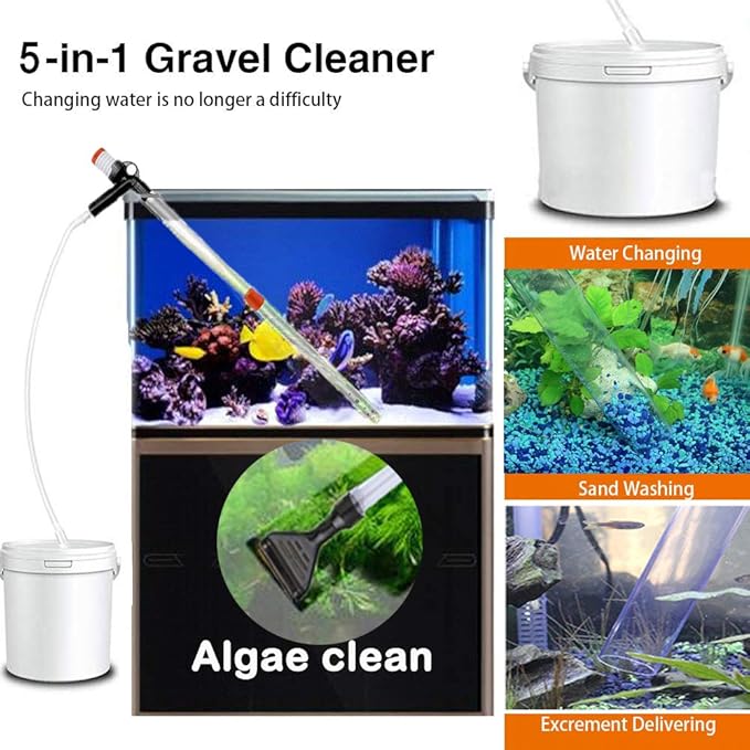 Aquarium Gravel Cleaner Siphon Fish Tank Vacuum Cleaner for Absorb Dirt Wash Sand Algae Scrapers Water Changer Gravel Washer for Fish Tank Cleaning Gravel and Sand (Normal Version)