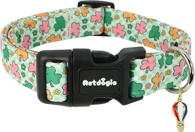 St. Patrick's Day Dog Collar,Puppy Collar with Lucky Shamrock Chequered Pattern,Adjustable Spring Cotton Collars Gifts for Small Medium Large Dogs,Dog Accessories M