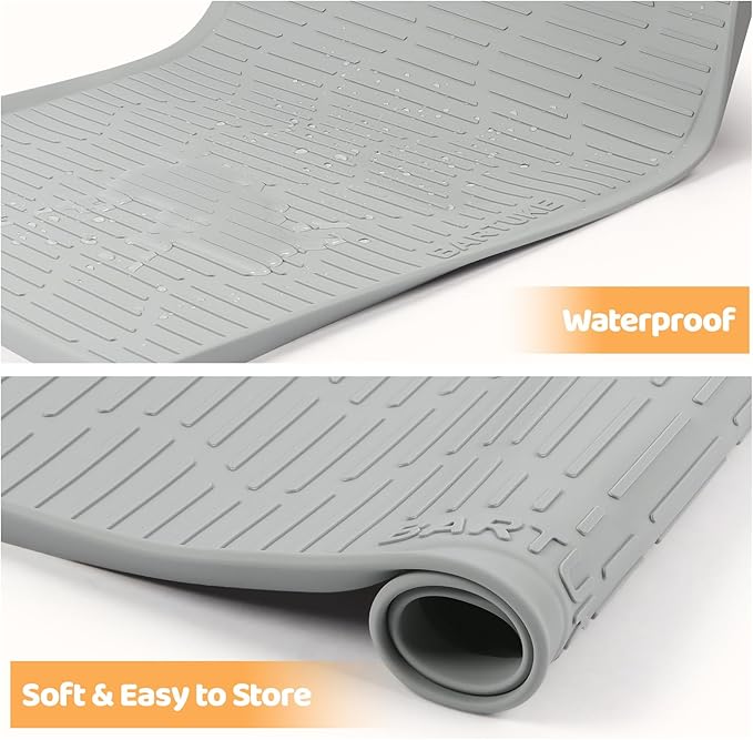 Silicone Cat & Dog Food Mat, 54" x 27.5" Extra Large Pet Feeding Mat for Cats and Dogs Bowl, Pet Placemat for Food and Water with Raised Edge, Waterproof, Leakproof (Grey)