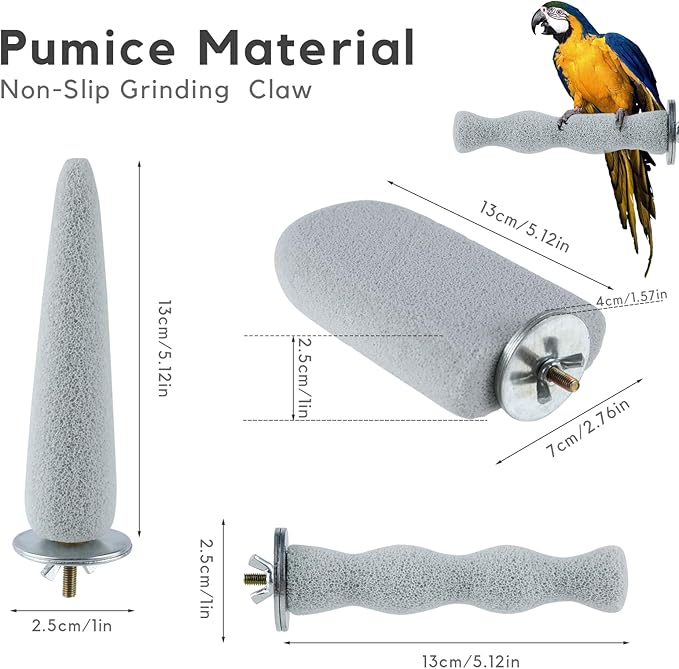 3PCS Bird Beak Grinding Stone, Natural Pumice Bird Parrot Cage Perch Stand Platform Foot Claws Trimmer Toys for Budgies, Parakeets, Cockatiels, Conures