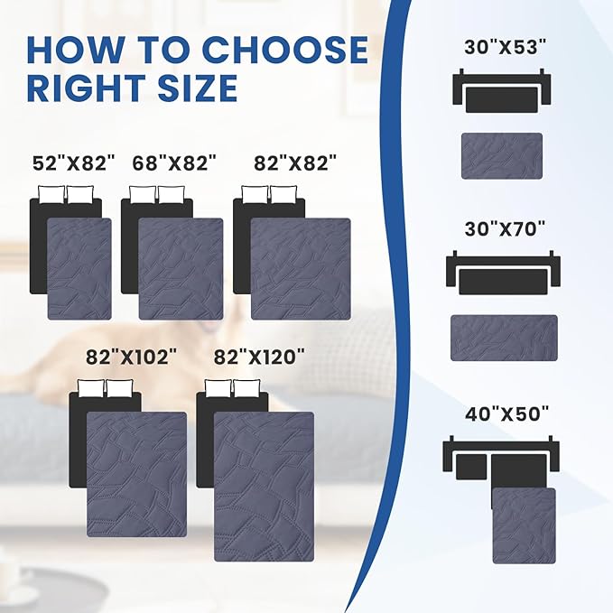 Waterproof Dog Blanket, Non-Slip Soft Pet Bed Cover, Couch Cover for Dogs Washable, Protects Sofa, Furniture, Crate, Car, Tear Resistant Leakproof Pet Blanket (82x82 Inch, Grey Blue)
