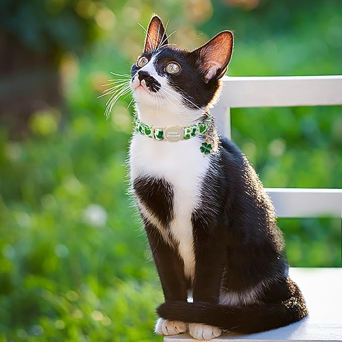 Unique style paws 2 Pack St. Patrick's Day Kitten Collar Breakaway with Bell&Pendant, Adjustable Safety Green Clover Magic Hat Cat Cotton Collar for Girl Boy Cat and Small Pet