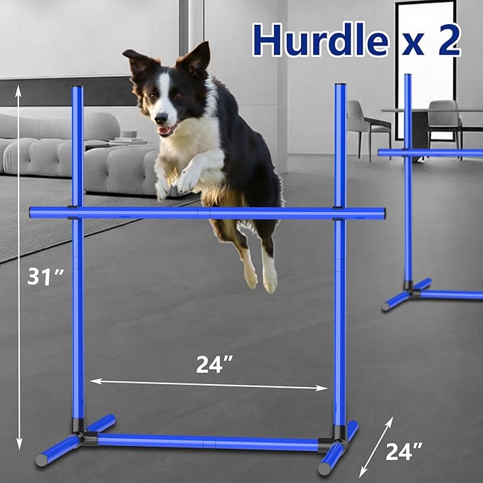 6 Weave Poles & 2 Hurdle Dog Agility Set, Indoor & Outdoor Training Equipment with Support Feet, 31" Height, 24" Spacing, Storage Bag