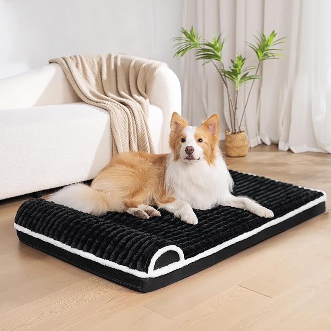 Orthopedic Jumbo Dog Bed Large Sized Dog with Pillow 56''X40'' Waterproof Soft Comfortable Egg Crate Foam Pet Crate Beds Mat with Removable Washable Cover and Non-Slip Bottom, Black