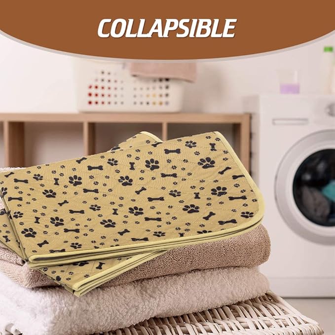 BINGPET Waterproof Dog Food Mat Non-Slip - 2 Pack Dog Bowl Mat Absorbent Pet Feeding Mats Washable Pee Pads for Puppies Cats, Bone & Paw Pattern 35.4" X 23.6"