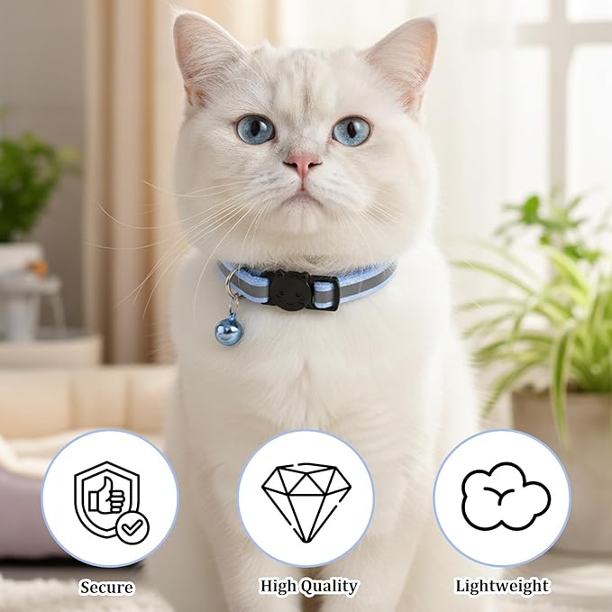 TIESOME 6 Pcs Reflective Cat Collar with Bell, Breakaway and Safe Collars for Cats, Nylon, Pet Collar Mixed Colors Adjustable 7.8-12.6 Inch