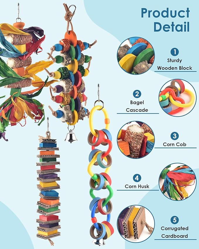 Bissap 4 PCS Bird Chew Toys, Multicolored Bagel Cascade Bird Parrot Toy Biting Paper Cardboard Olympic Rings Conures Toys for Amazon Cockatiels Cockatoos Macaws and Similar Sized Pet Birds