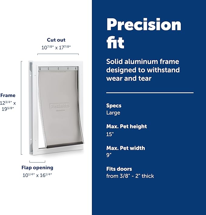 PetSafe Freedom Aluminum Pet Door - Easy Installation Heavy Duty Dog & Cat Door with Magnetic Tinted Flap - Long-Lasting Pet-Friendly Design - Large - for Dogs Up to 100 lb