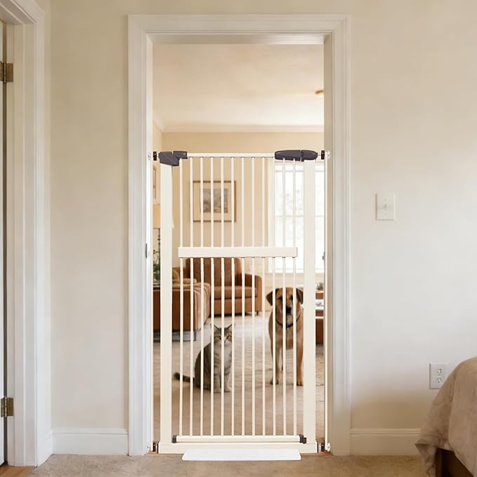 Lumizone Extra Tall Pet Gate 55.12" High Pressure Mounted 30.12"-34.05" Extra Wide (9 Sizes) 1.37" Gap for Cat Dog Stairs Doorway Hallway No Drilling Auto-Close (30.12"-34.05" W, Cream White)