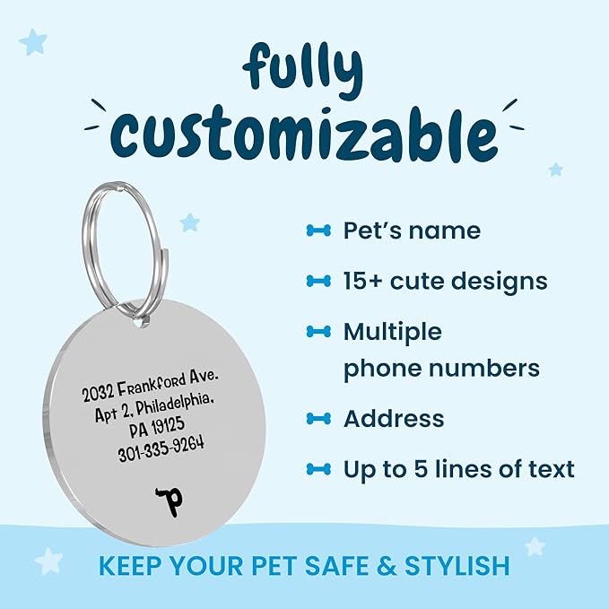 PawFurEver Custom Engraved Pet ID Tag – Personalized Dog Name Tag for Dogs and Cats, Stainless Steel Collar Accessory with Cute Designs for pet Name Tags (Circle, Silver)