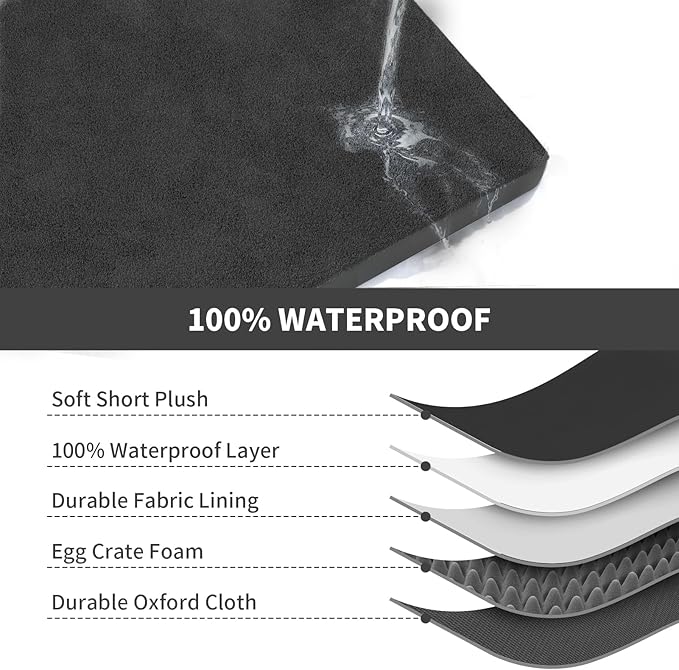 Large Comfy Washable Dog Bed, Orthopedic Egg Crate Foam Dog Crate Mat for Large Dogs with Removable Cover, 41x27 Inch, Black